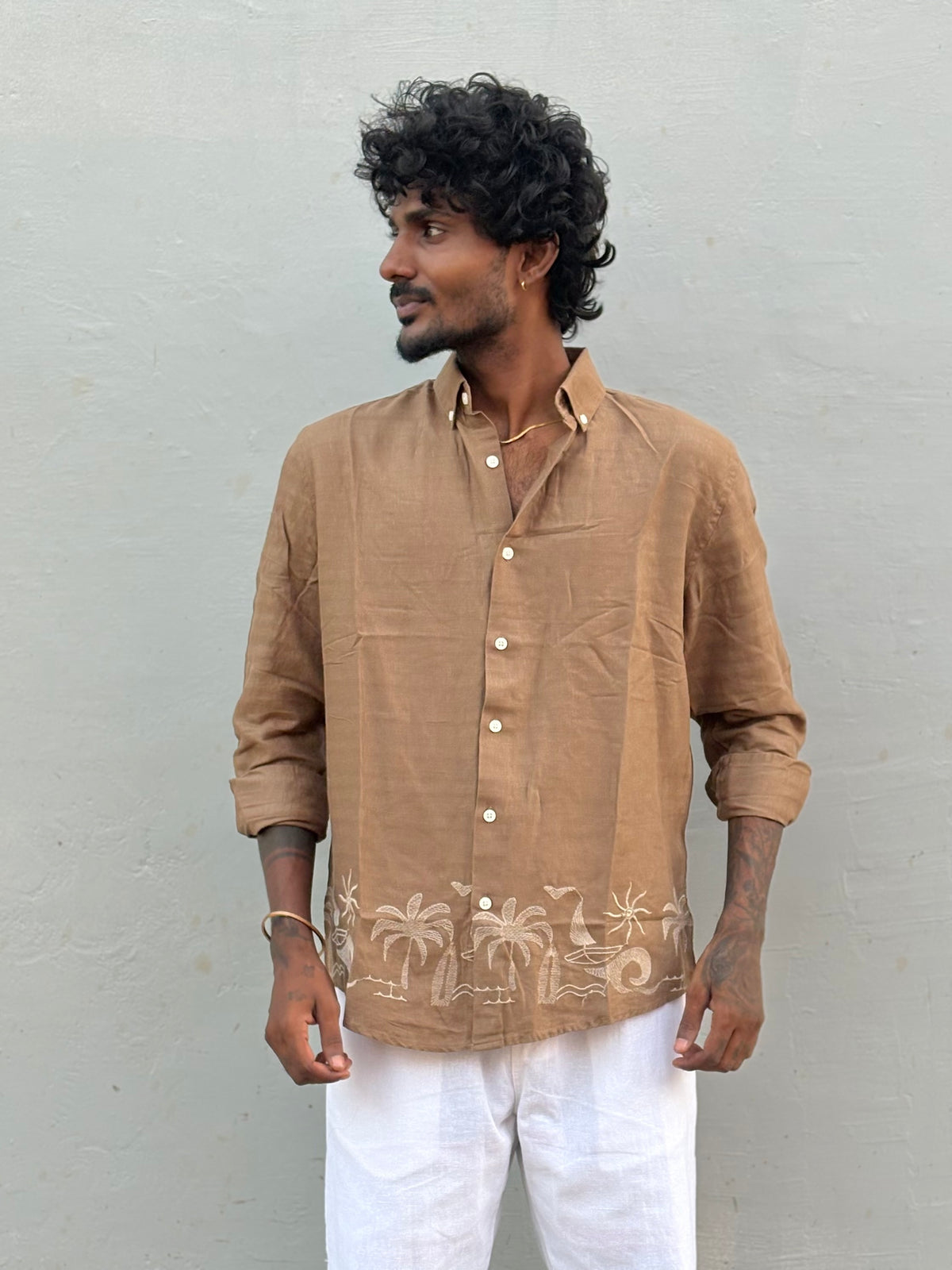 Brown Bottom Embroidery Shirt
