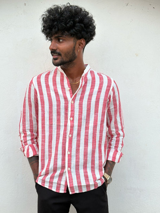 White And Red Mandarin Collar Shirt