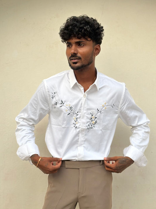 White Embroidery Designer Shirt