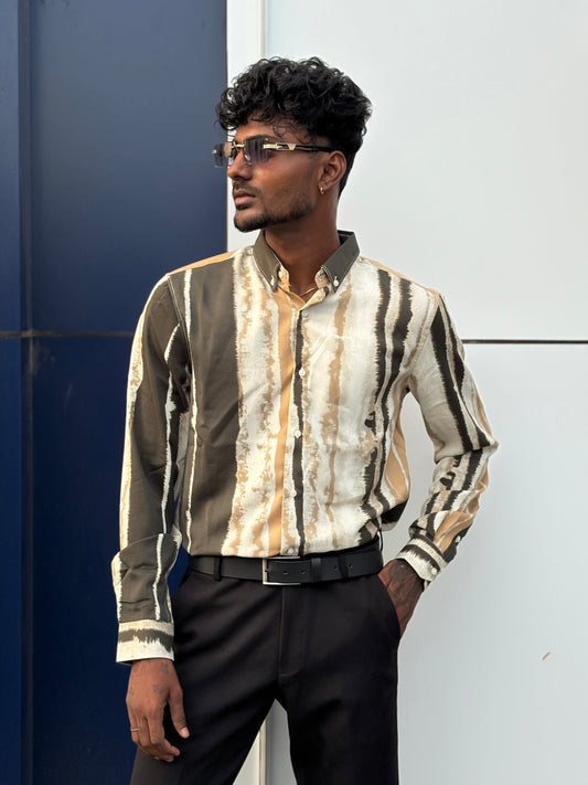 Beige And Green Imported Rayon Viscose Shirt