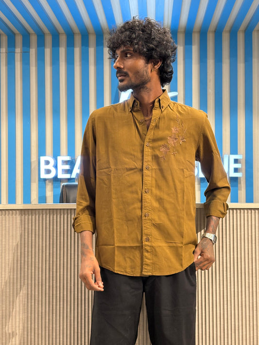 Brown Chest Embroidery Shirt