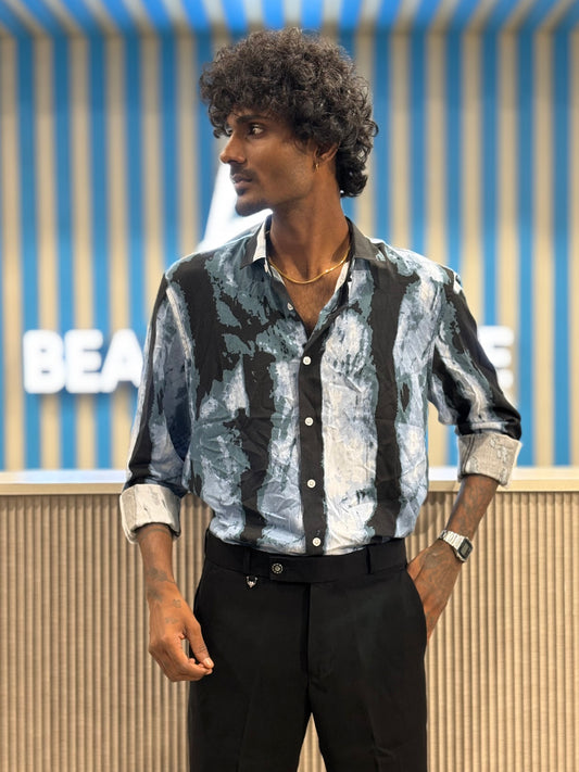 Blue Rayon Viscose Printed Shirt