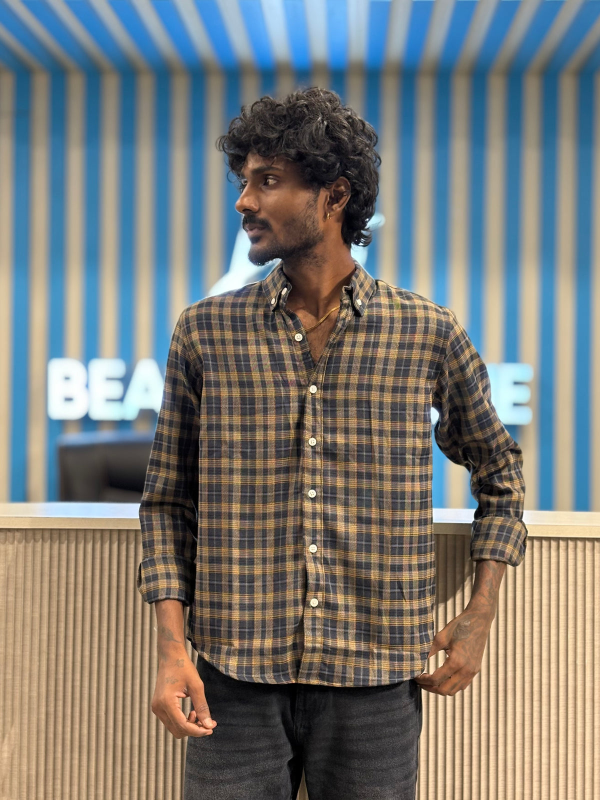 Blue And Yellow Imported Checked Shirt