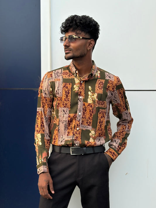 Green And Brown Imported Rayon Viscose Shirt