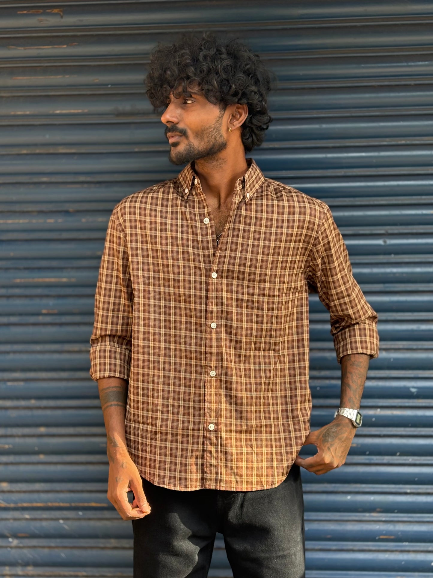 Brown Imported Checked Shirt