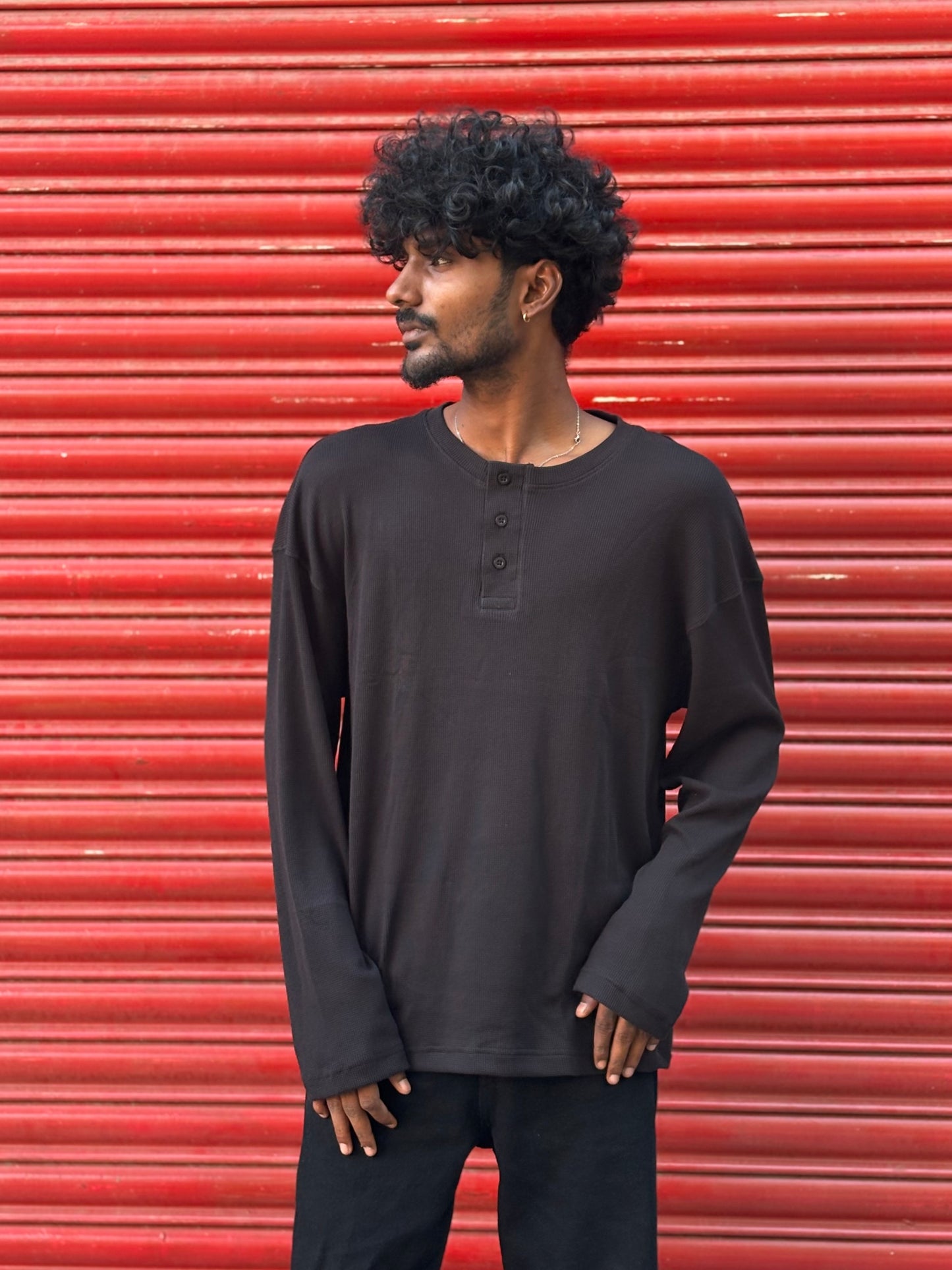 Black Henley Full Sleeve Tshirt