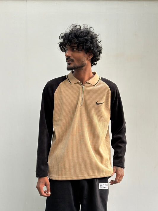 Beige Zipper Sweatshirt