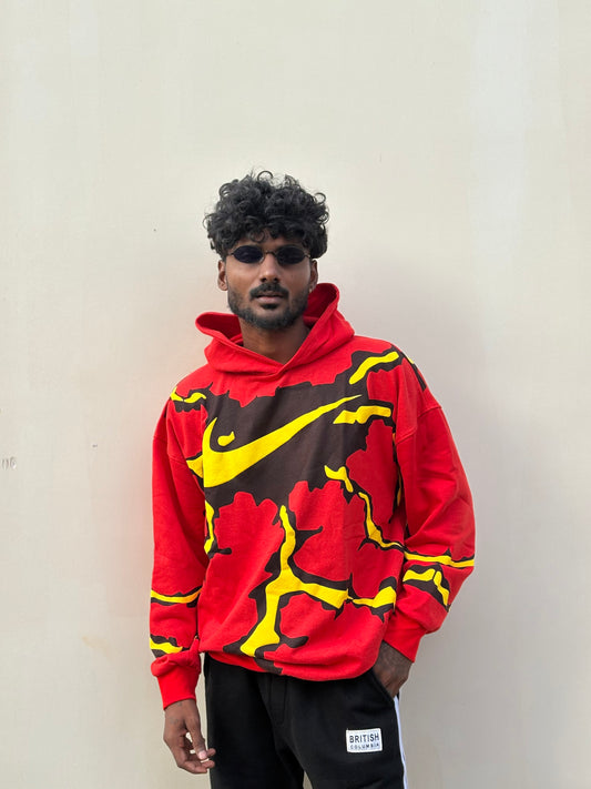 Red Printed Oversized Hoodie
