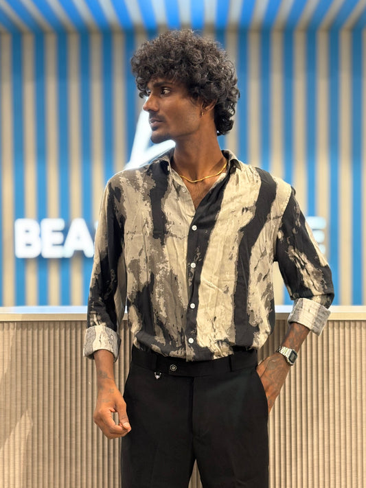 Black Rayon Viscose Printed Shirt