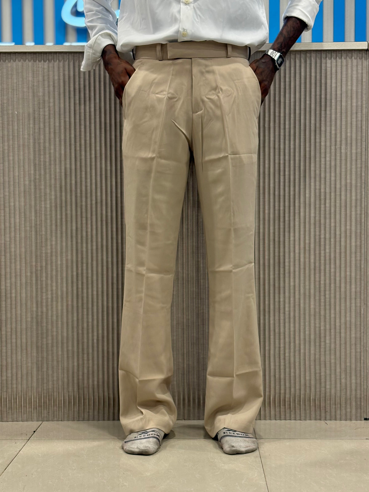 Beige Armani Bootcut Formal Pants