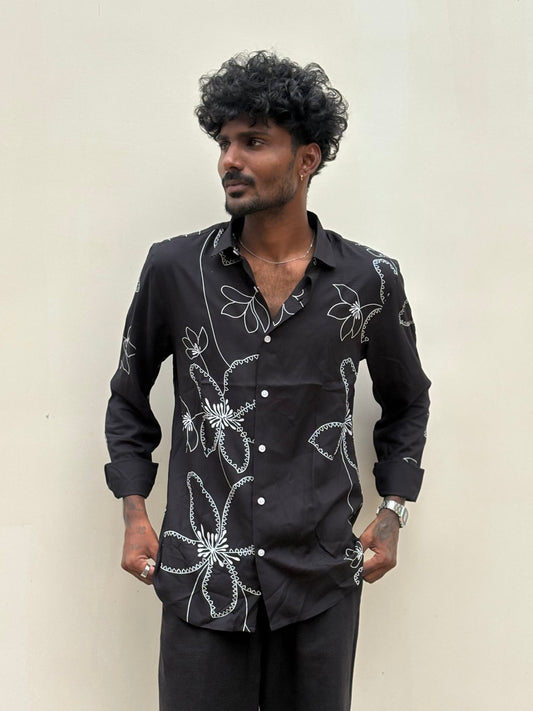 Black Rayon Viscose Printed Shirt