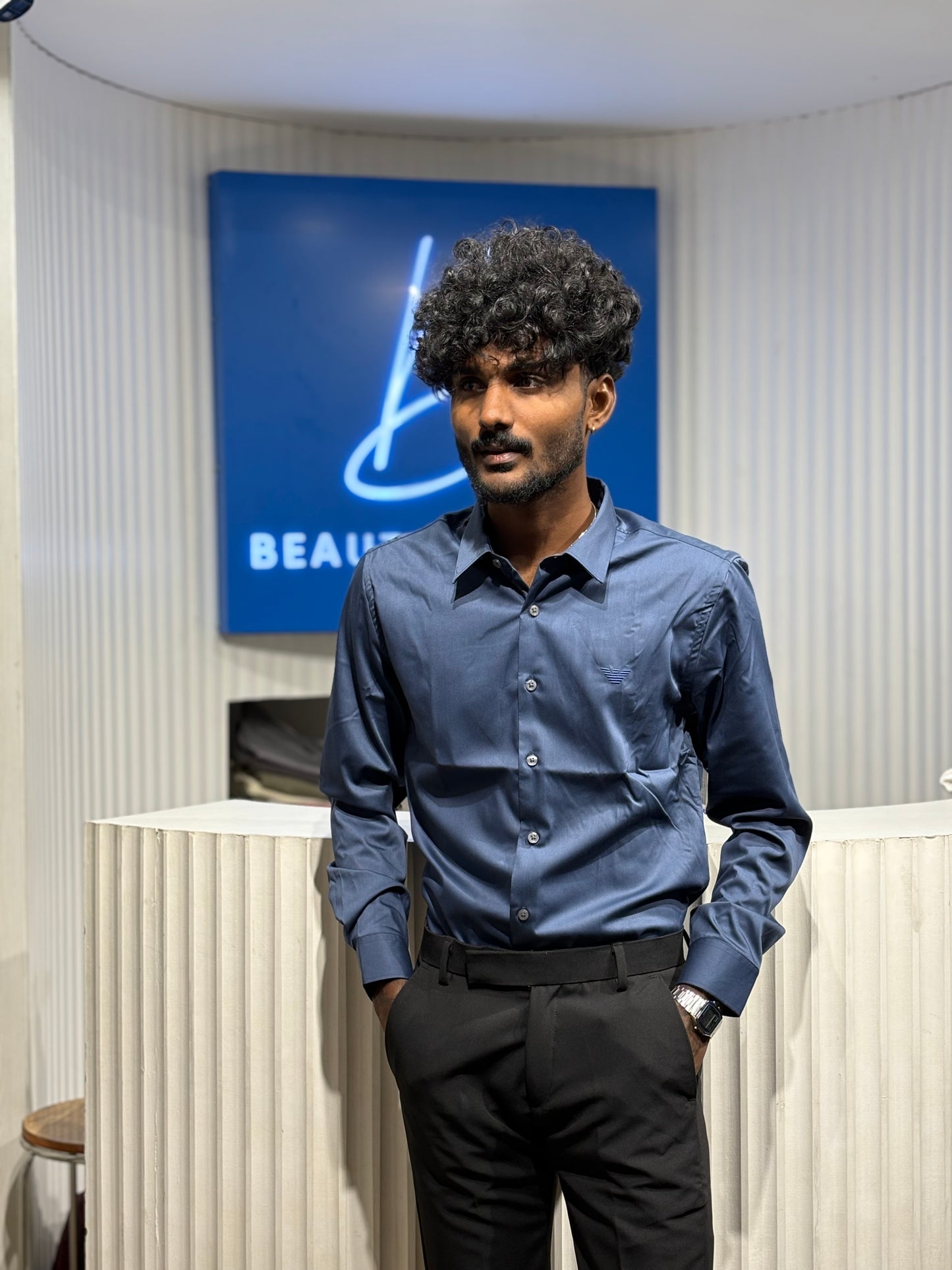 Blue Slim Fit Liquid Shirt