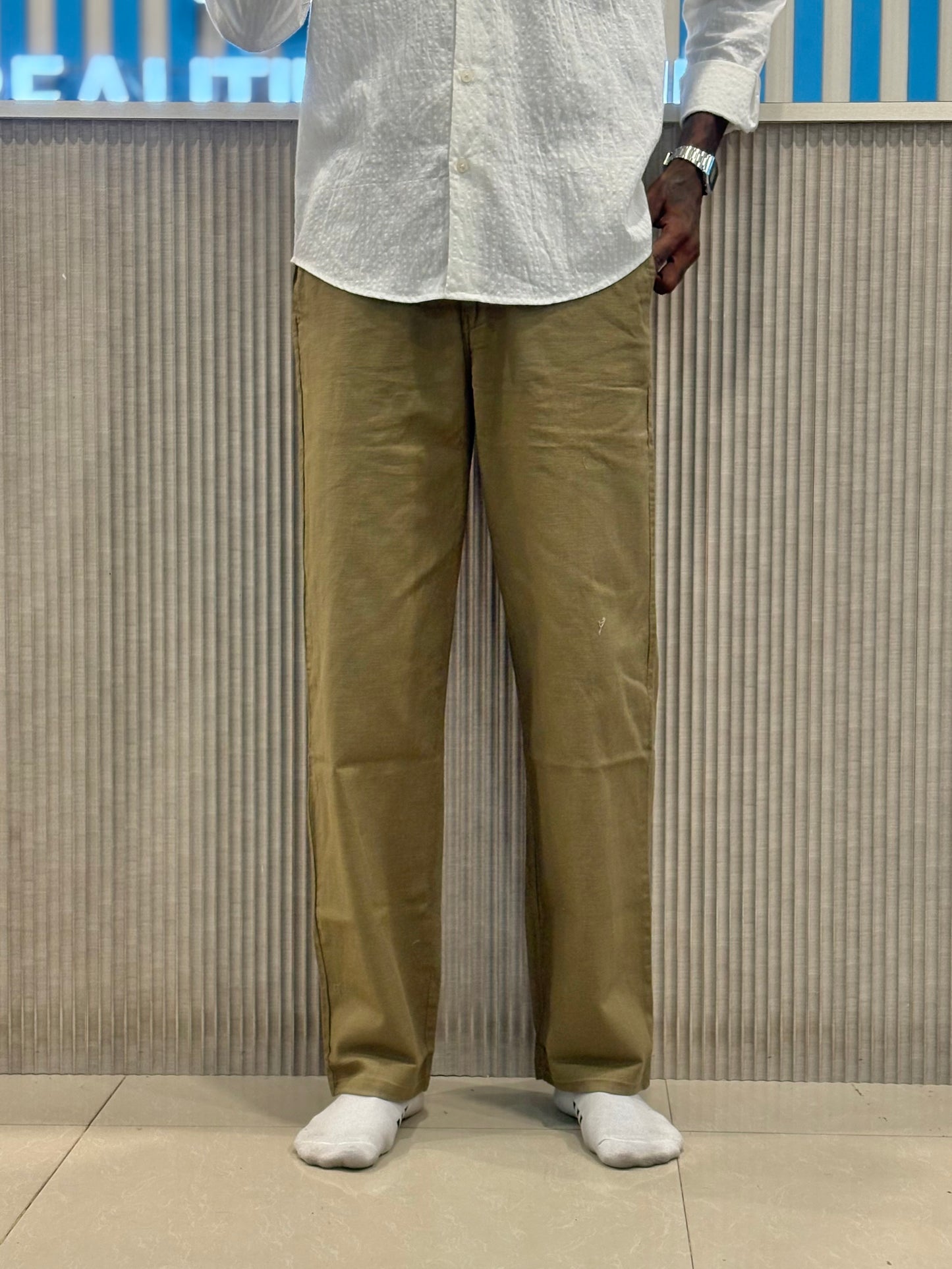 Green Linen Relaxed Fit Draw String Pants