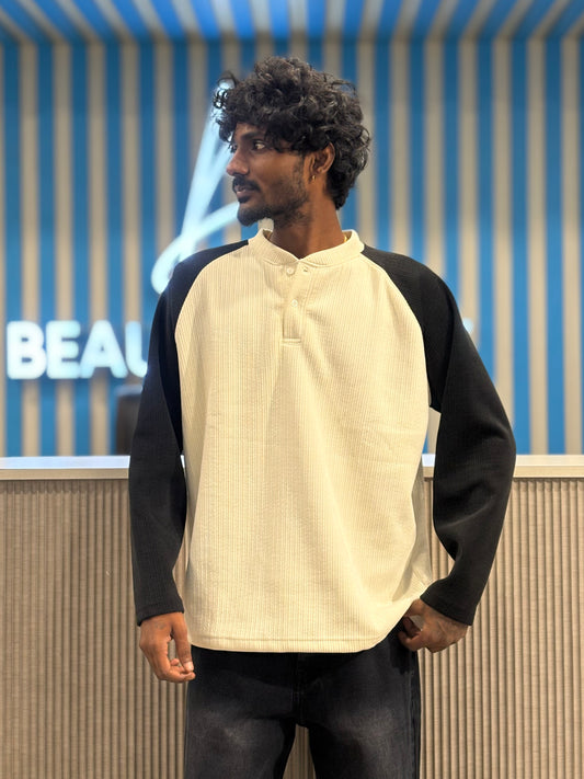 Off White Henley Ribbed Tshirt