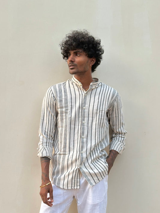 White And Black Mandarin Collar Shirt