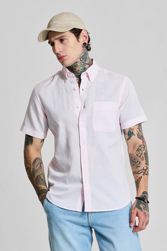 Pastel Pink Linen Blend Slim Fit Shirt