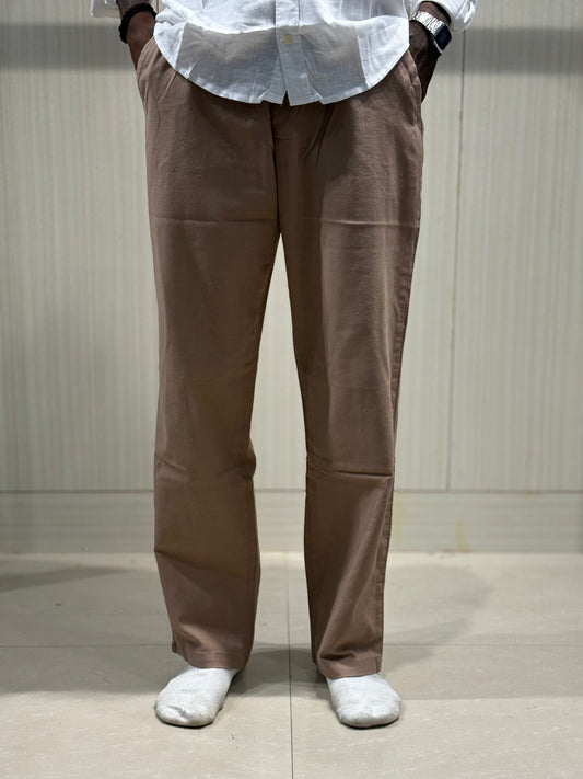 Brown Linen Relaxed Fit Draw String Pants