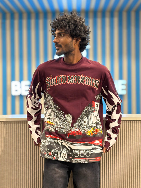 Maroon Streetwear Full sleeve T-shirt