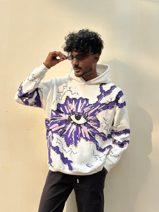 White Printed Oversized Hoodie