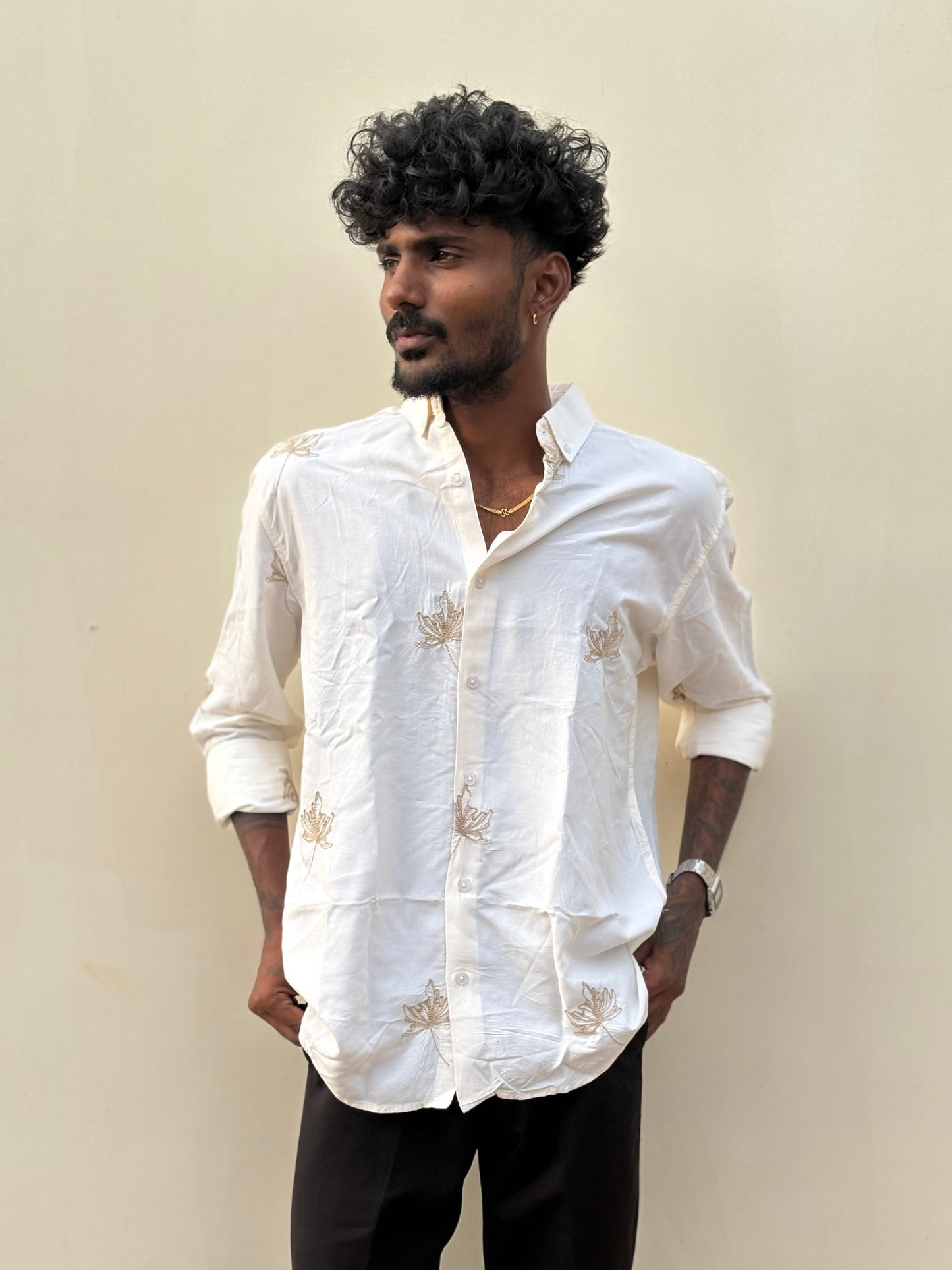 Off White Embroidery Shirt