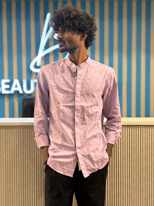 Lavender Linen Mandarin Collar Shirt
