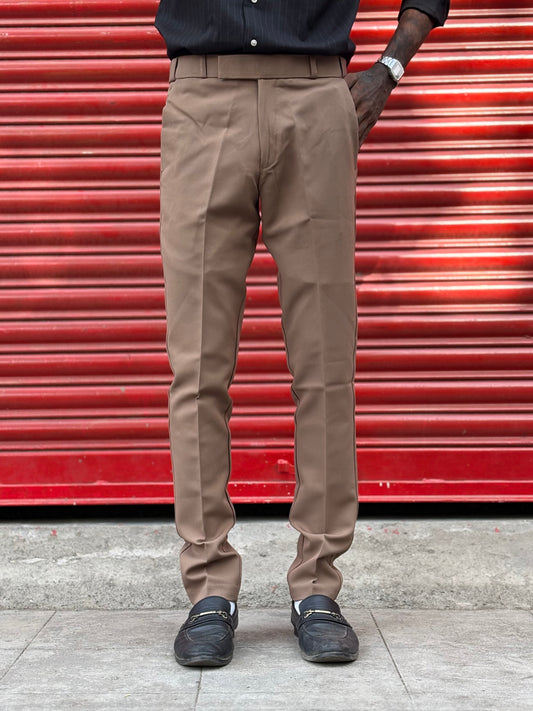 Brown Polo Fit Flexi Waist Formal Pants