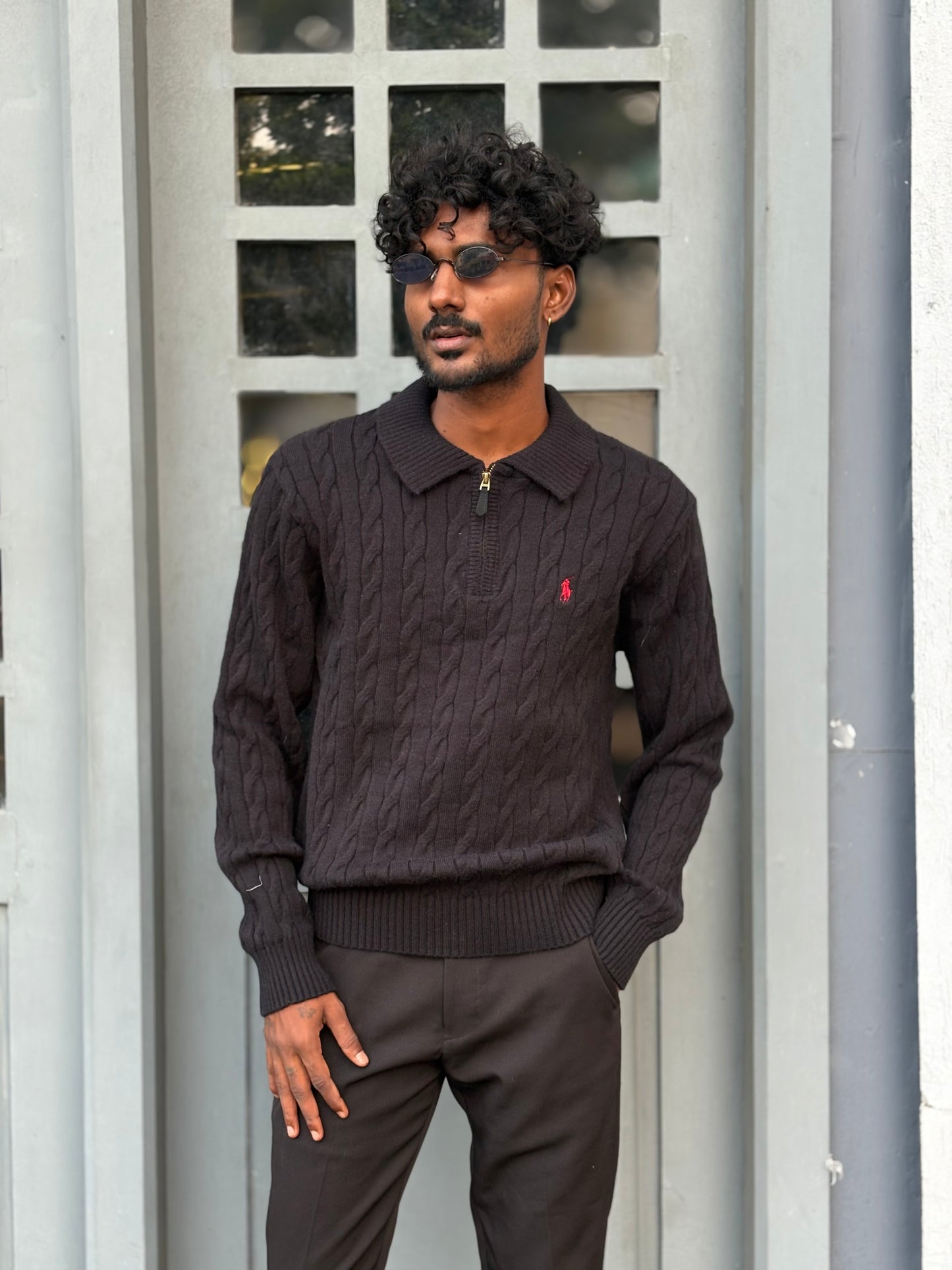 Black Zipper Polo Full Sleeve Tshirt