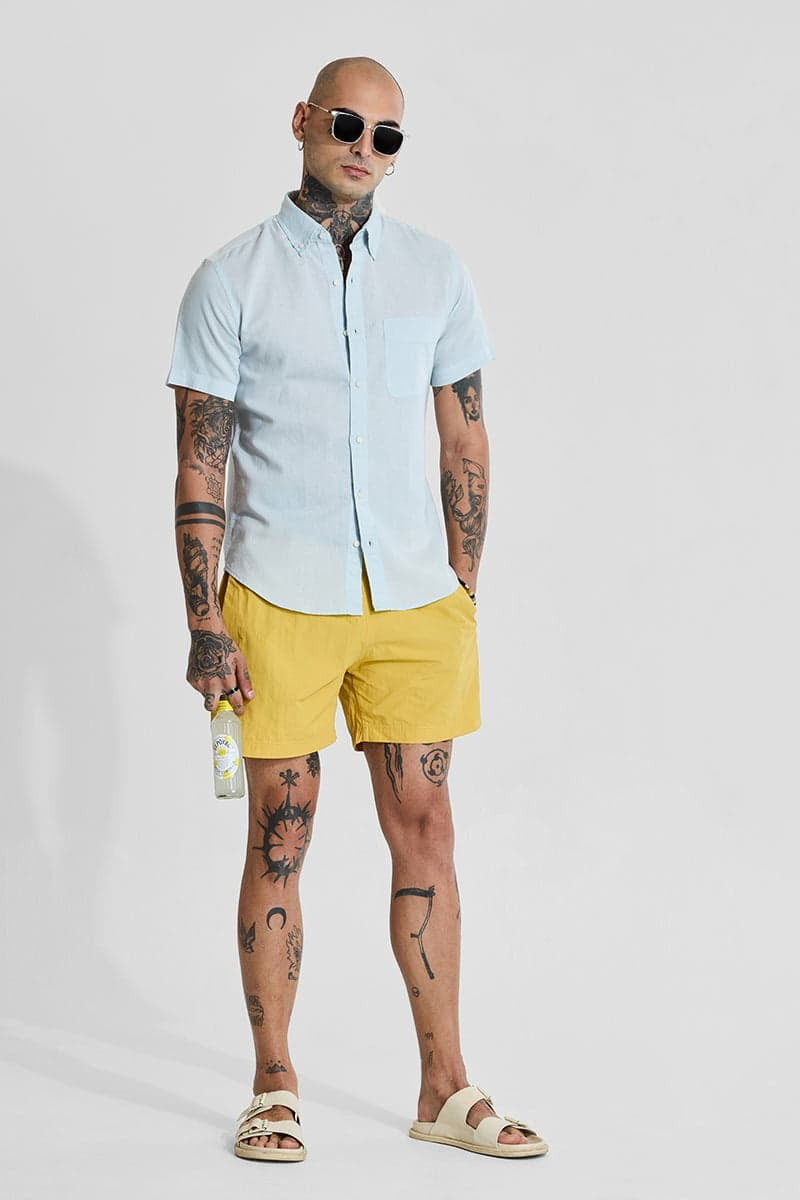 Light Blue Linen Blend Slim Fit Shirt