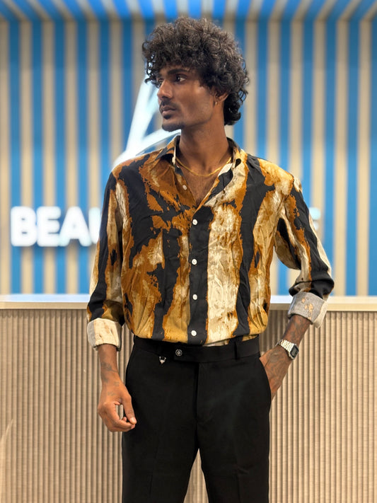 Black Rayon Viscose Printed Shirt