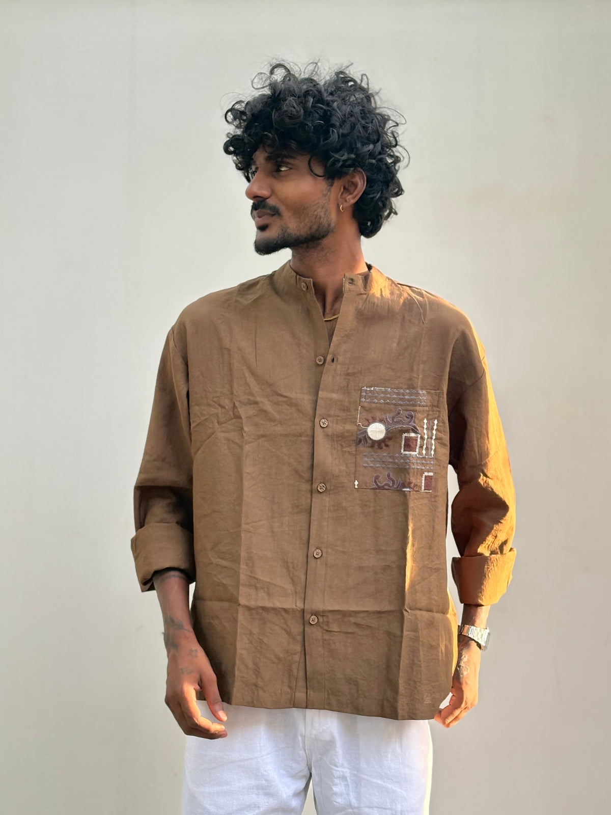 Brown Embroidery Shirt