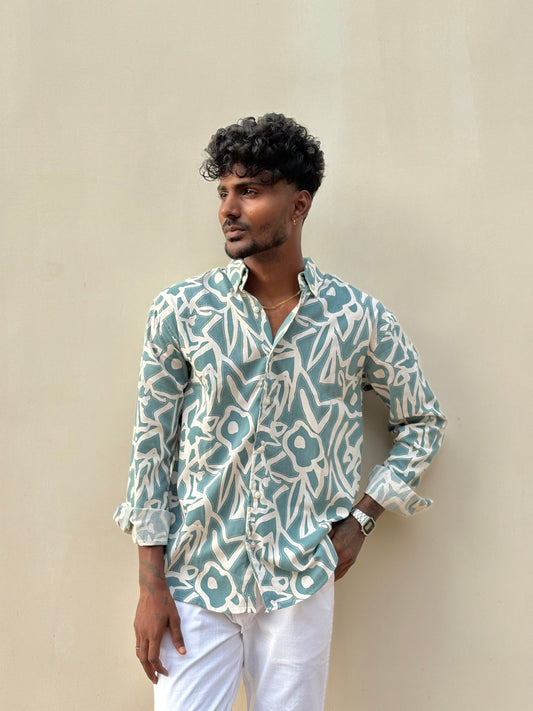 Green Printed Linen Shirt