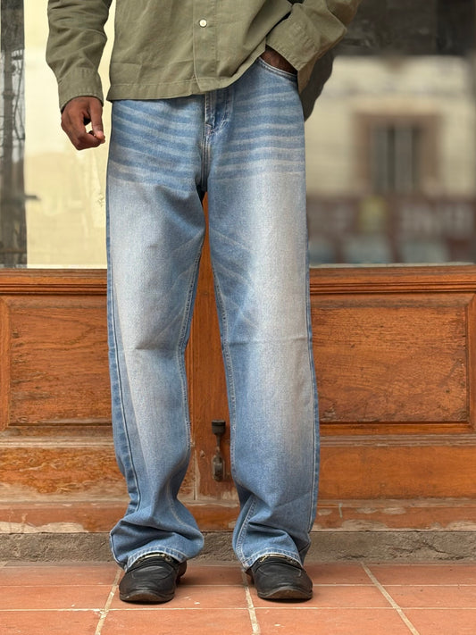 Blue Straight Fit Baggy Jeans