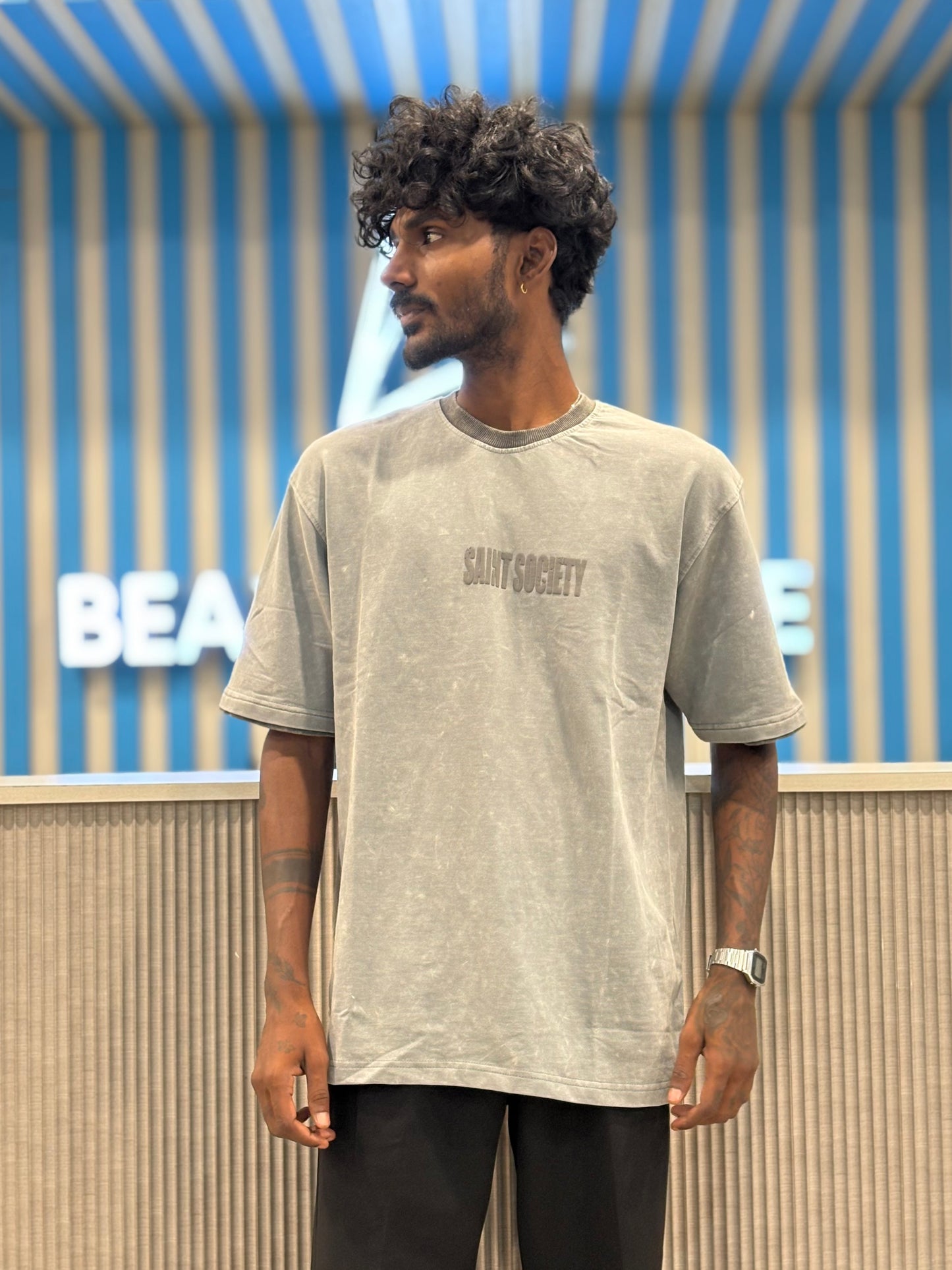 Grey Acid Wash Oversized Tshirt