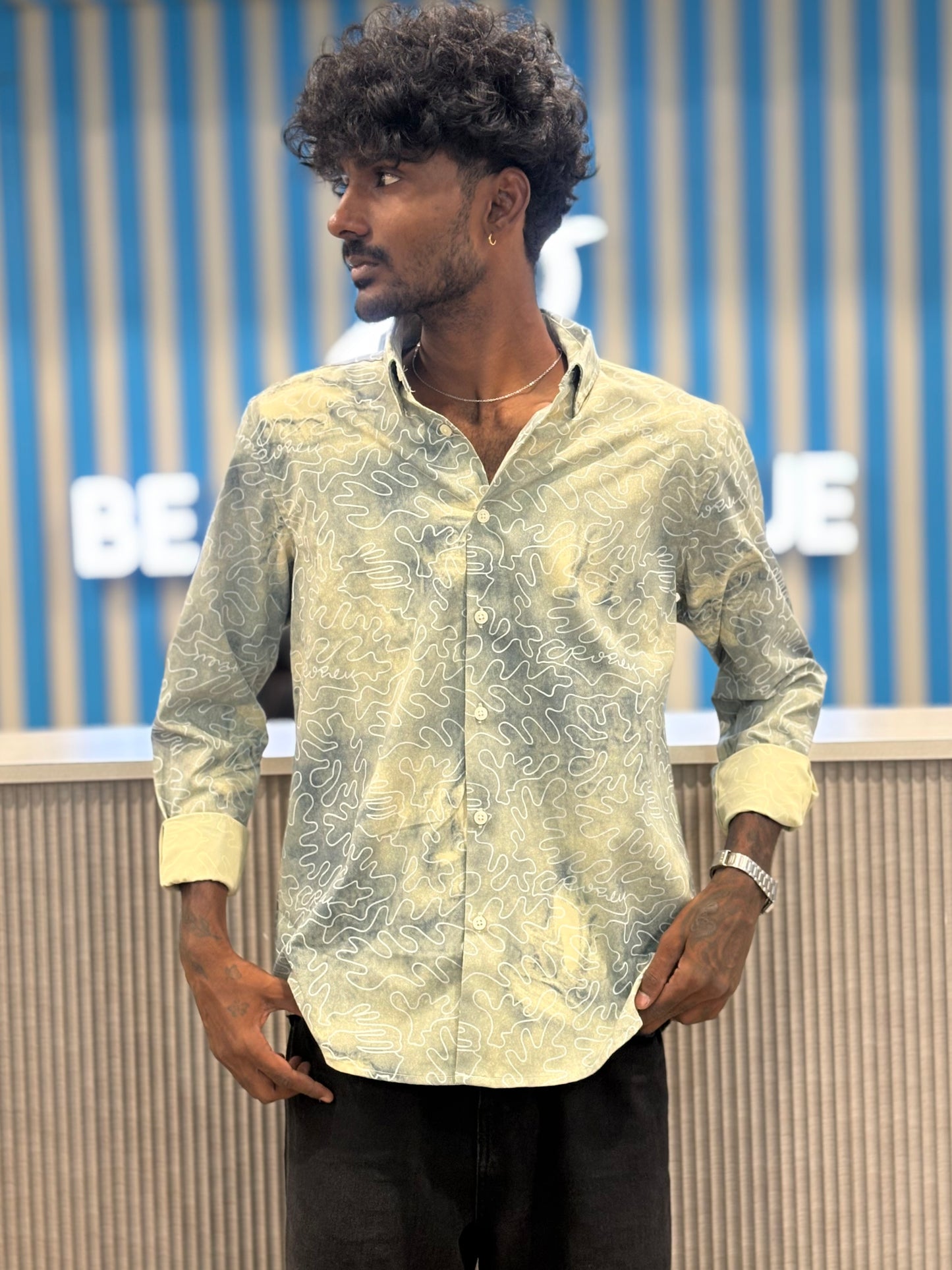 Blue Printed Tie Dye Shirt