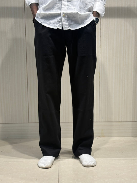 Black Linen Relaxed Fit Draw String Pants