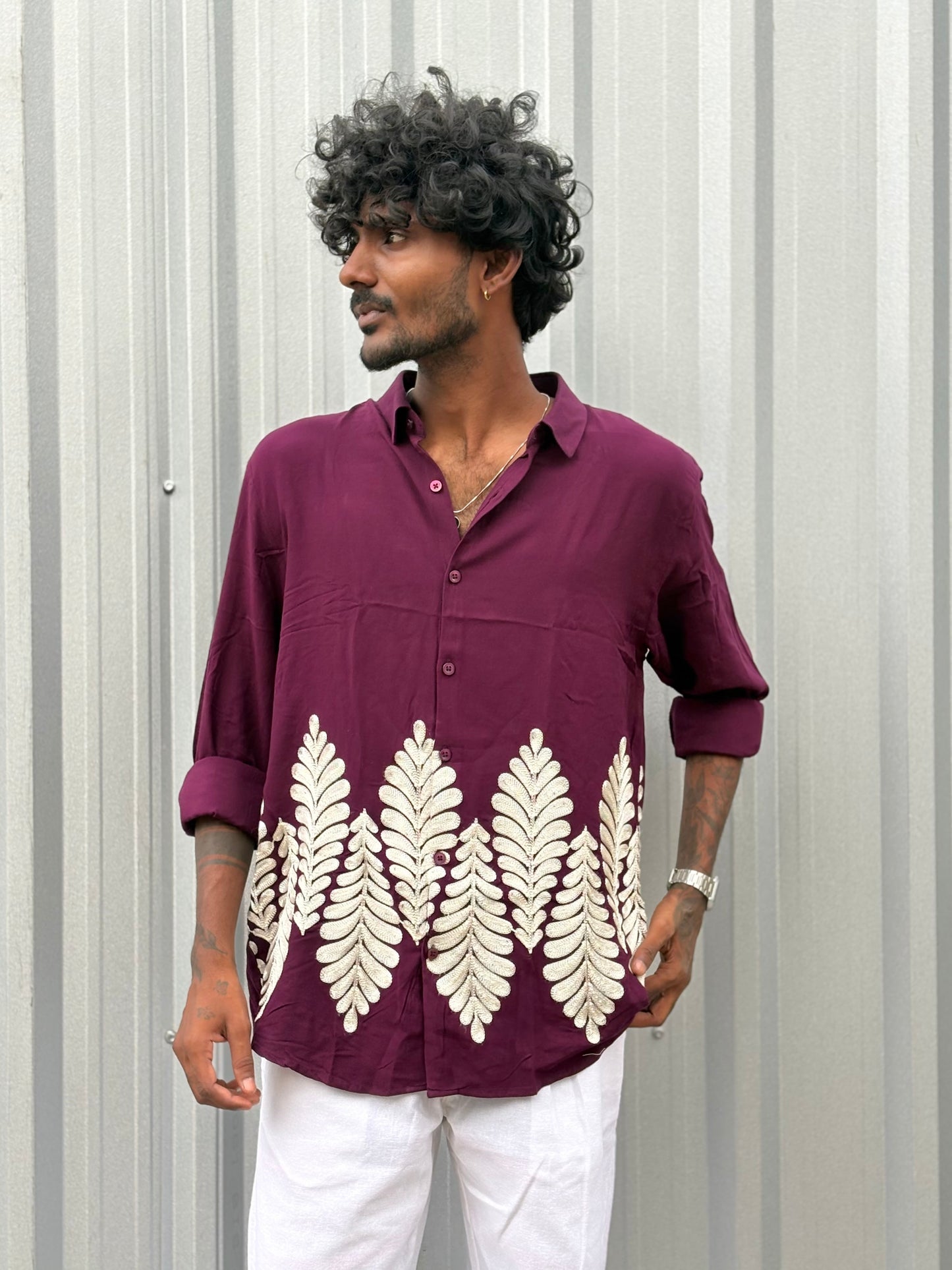 Dark Pink Embroidery Shirt