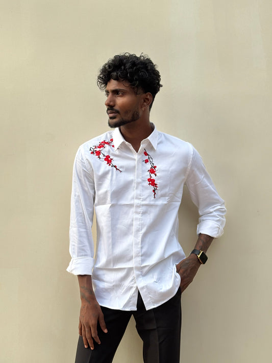 White Embroidery Designer Shirt
