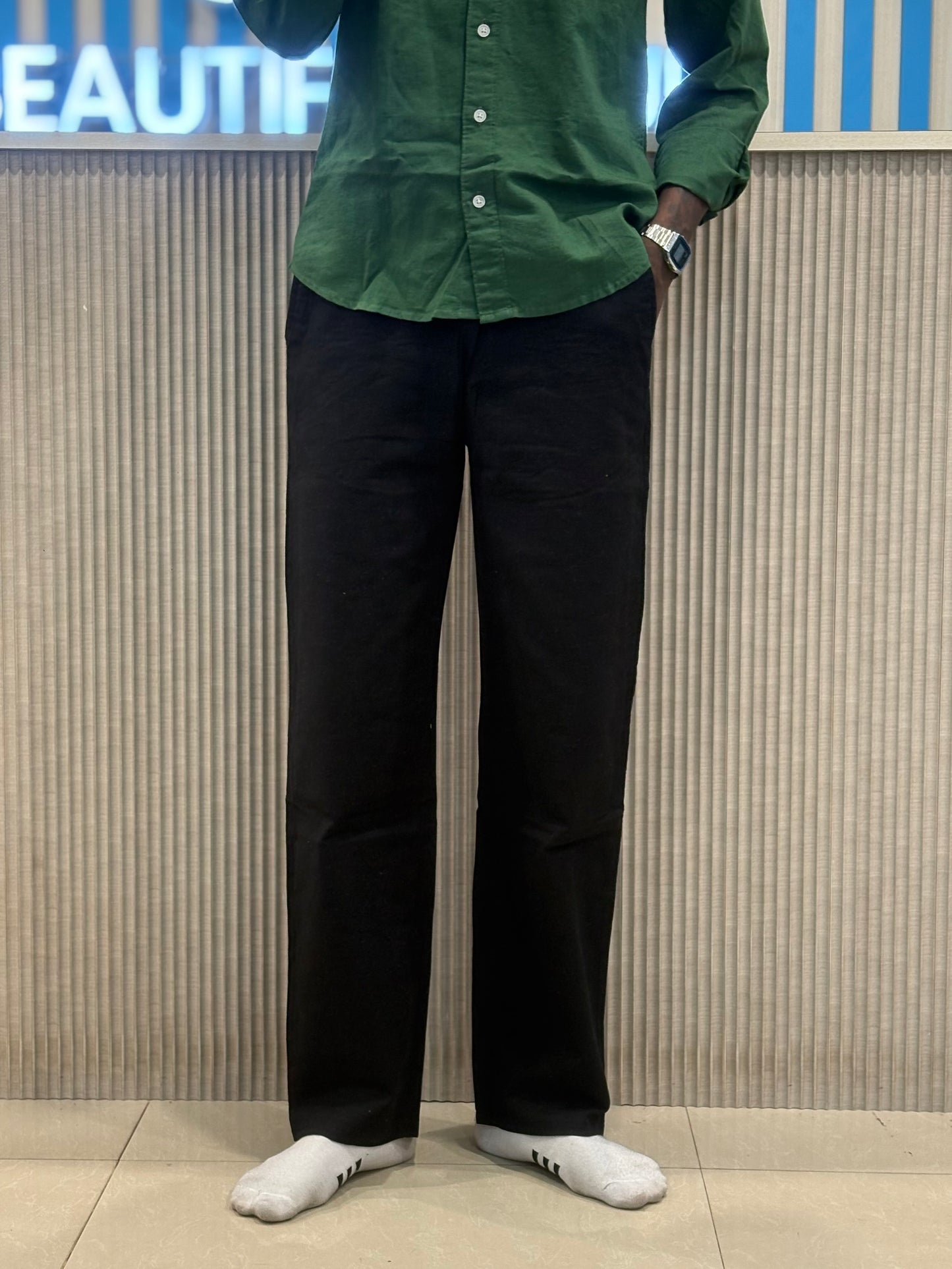 Black Linen Relaxed Fit Draw String Pants