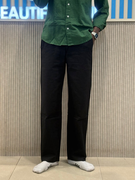 Black Linen Relaxed Fit Draw String Pants