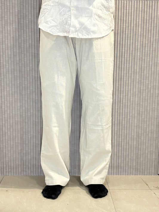 Off White Linen Relaxed Fit Draw String Pants