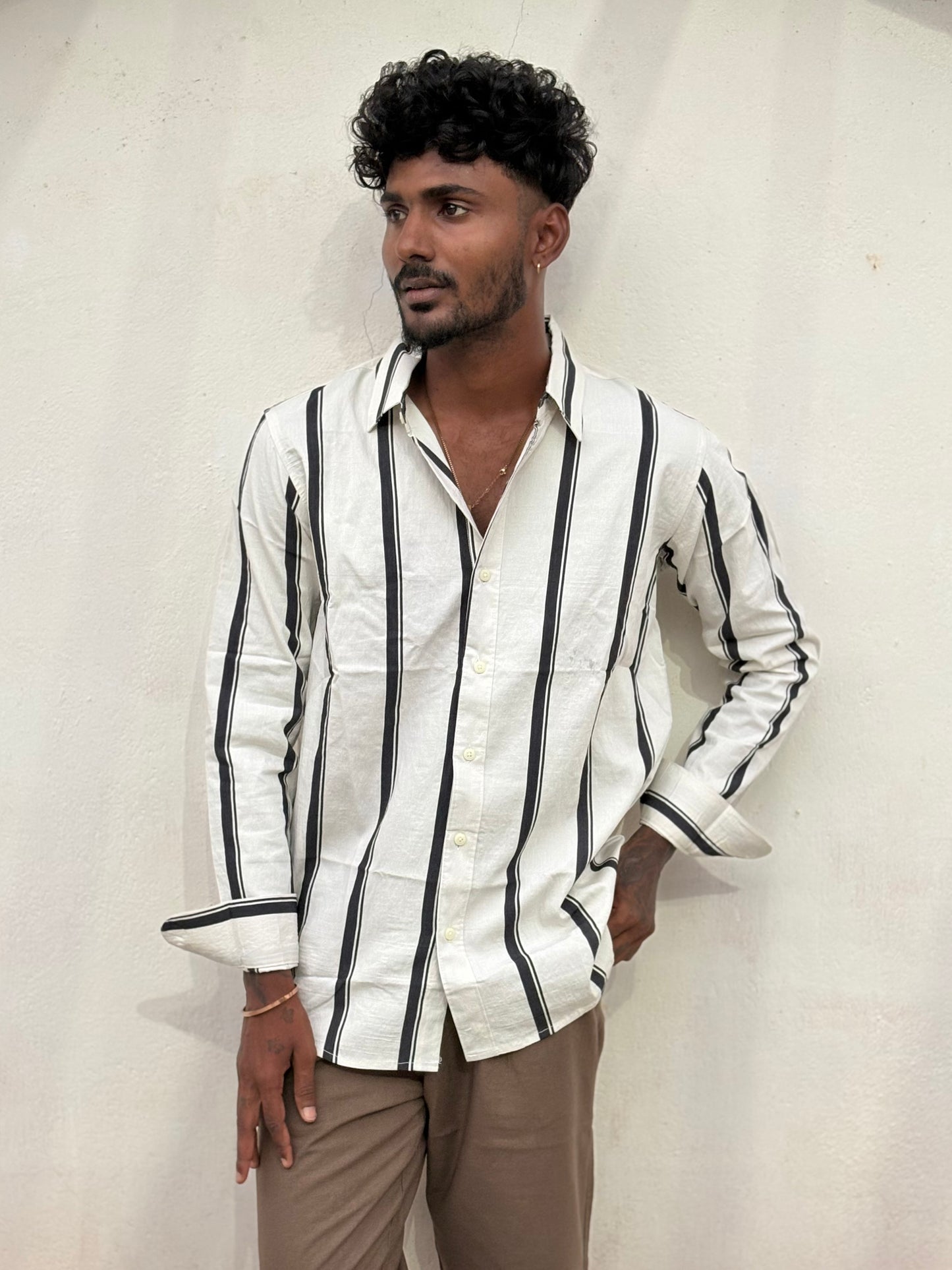 White And Black Striped Old Money Shirt