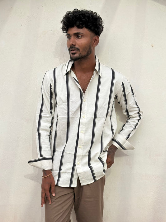 White And Black Striped Old Money Shirt