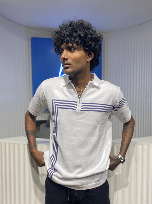 White Zipper Old Money Polo Tshirt