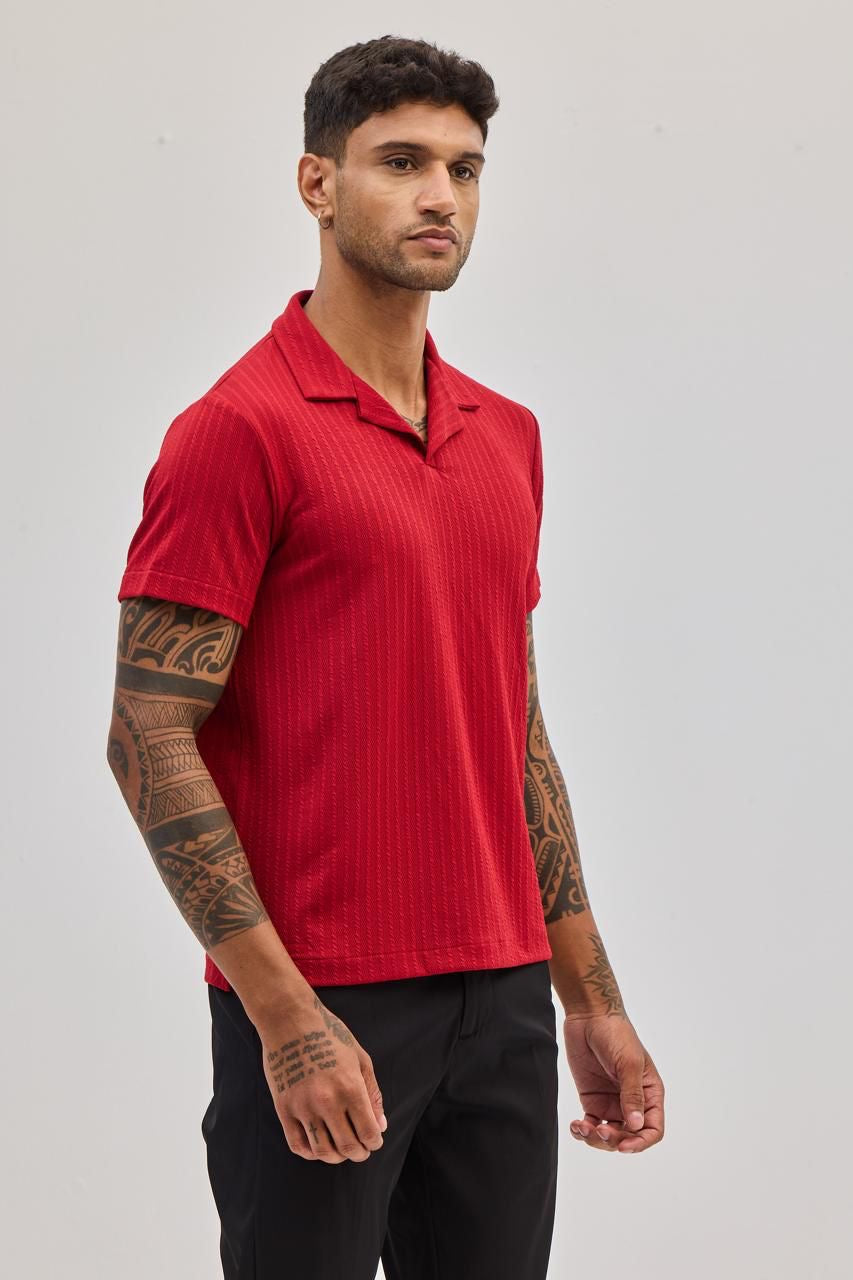 Red Textured Cuban T-shirt