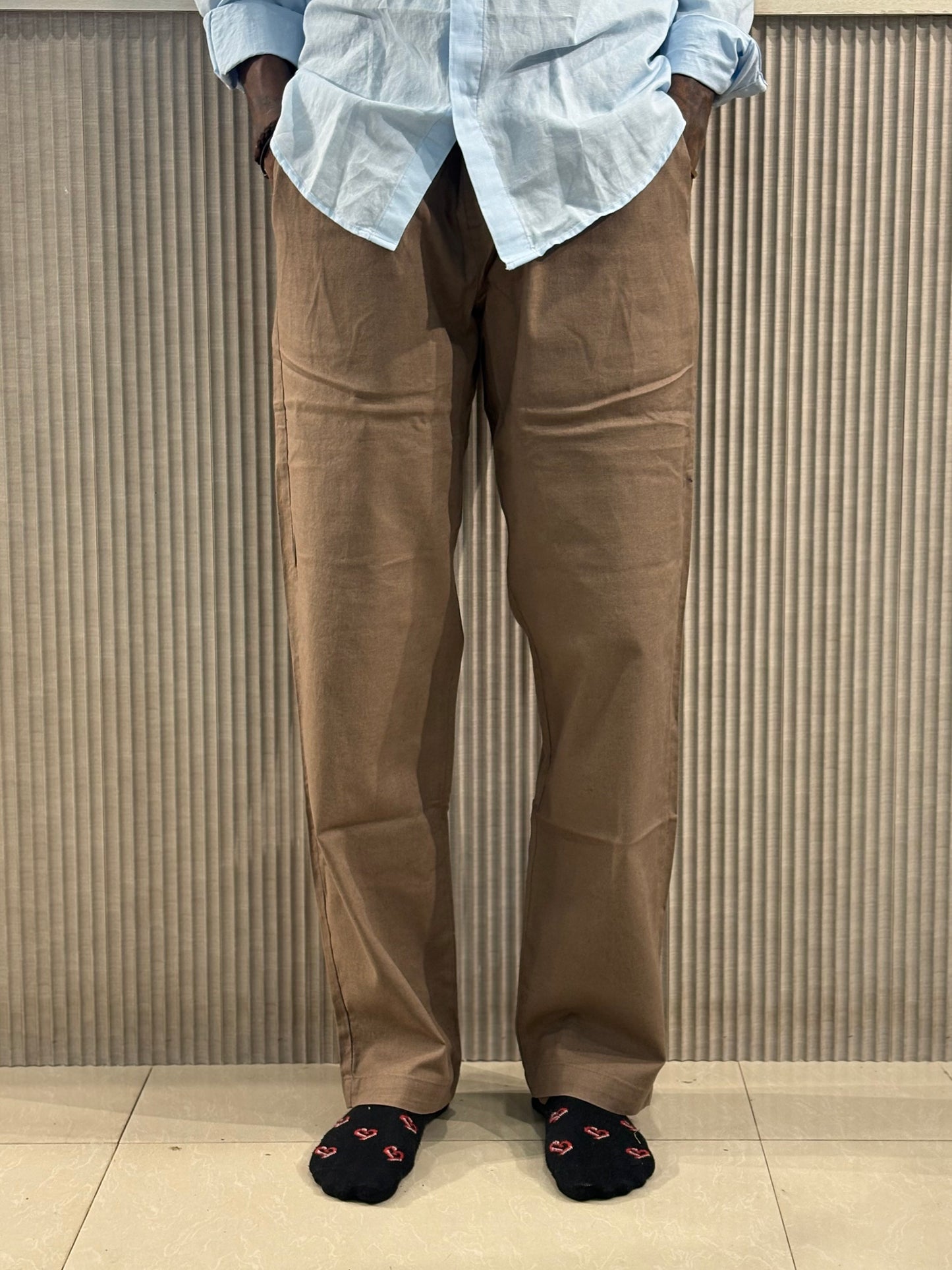 Brown Linen Relaxed Fit Draw String Pants