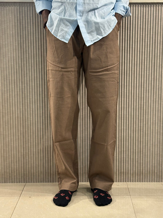 Brown Linen Relaxed Fit Draw String Pants