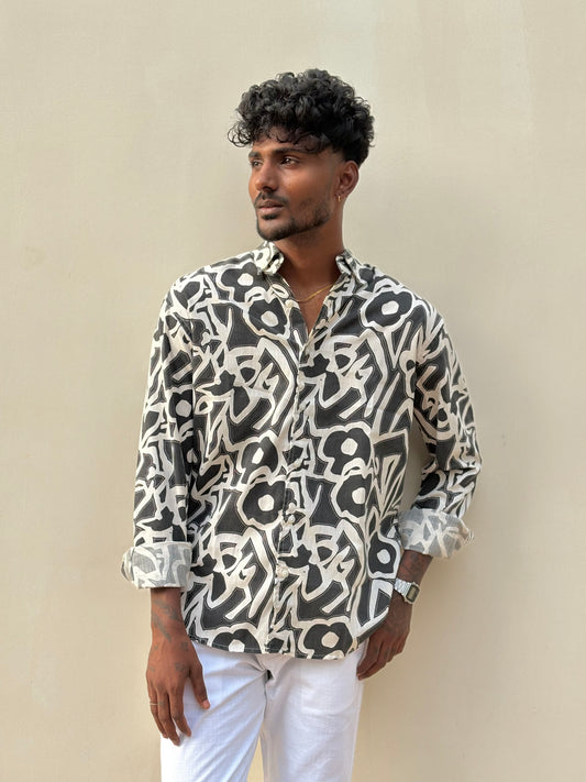 Black Printed Linen Shirt