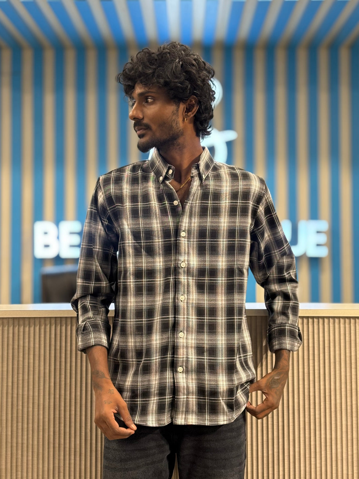 Black Imported Checked Shirt