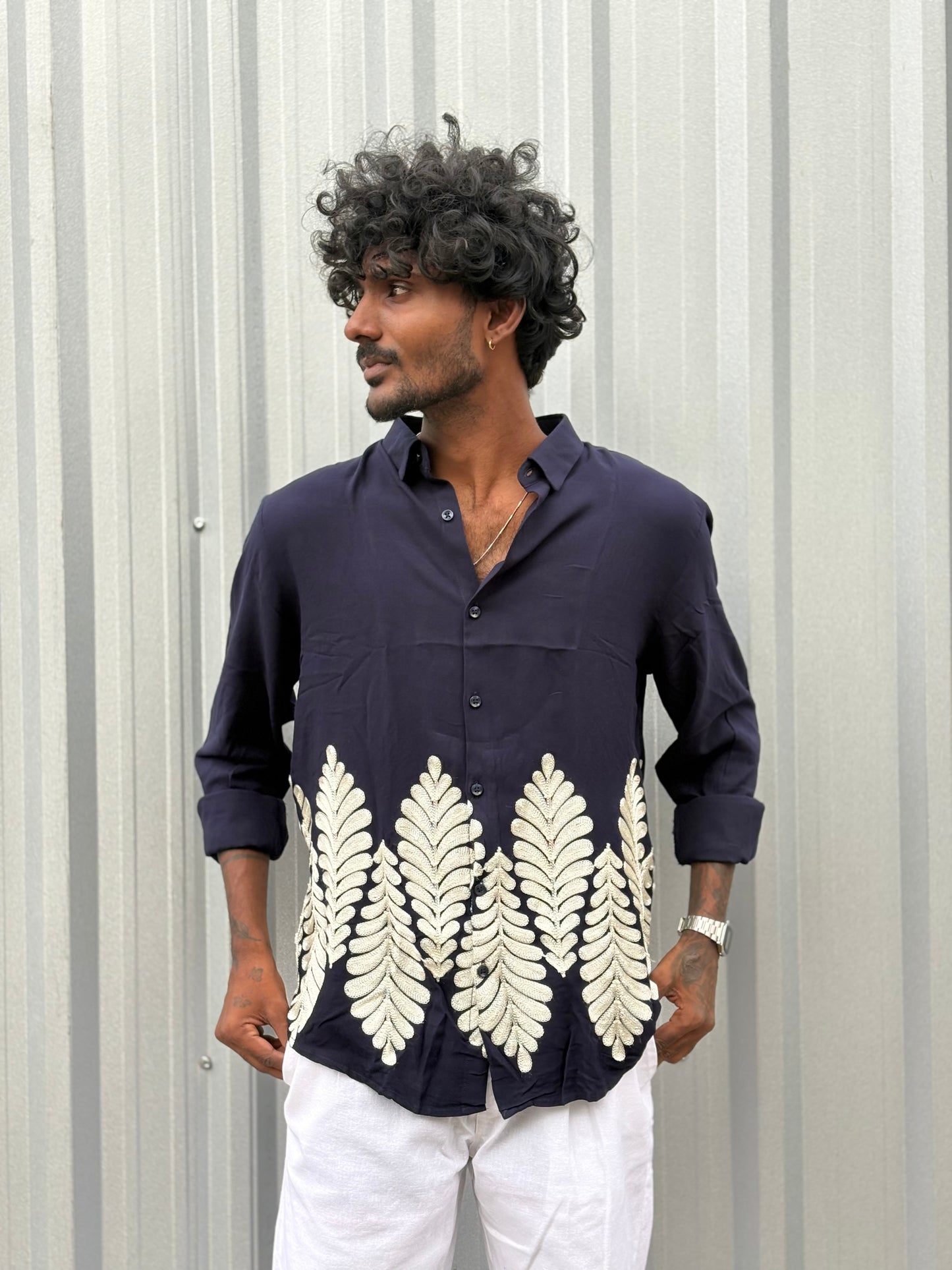Navy Blue Embroidery Shirt