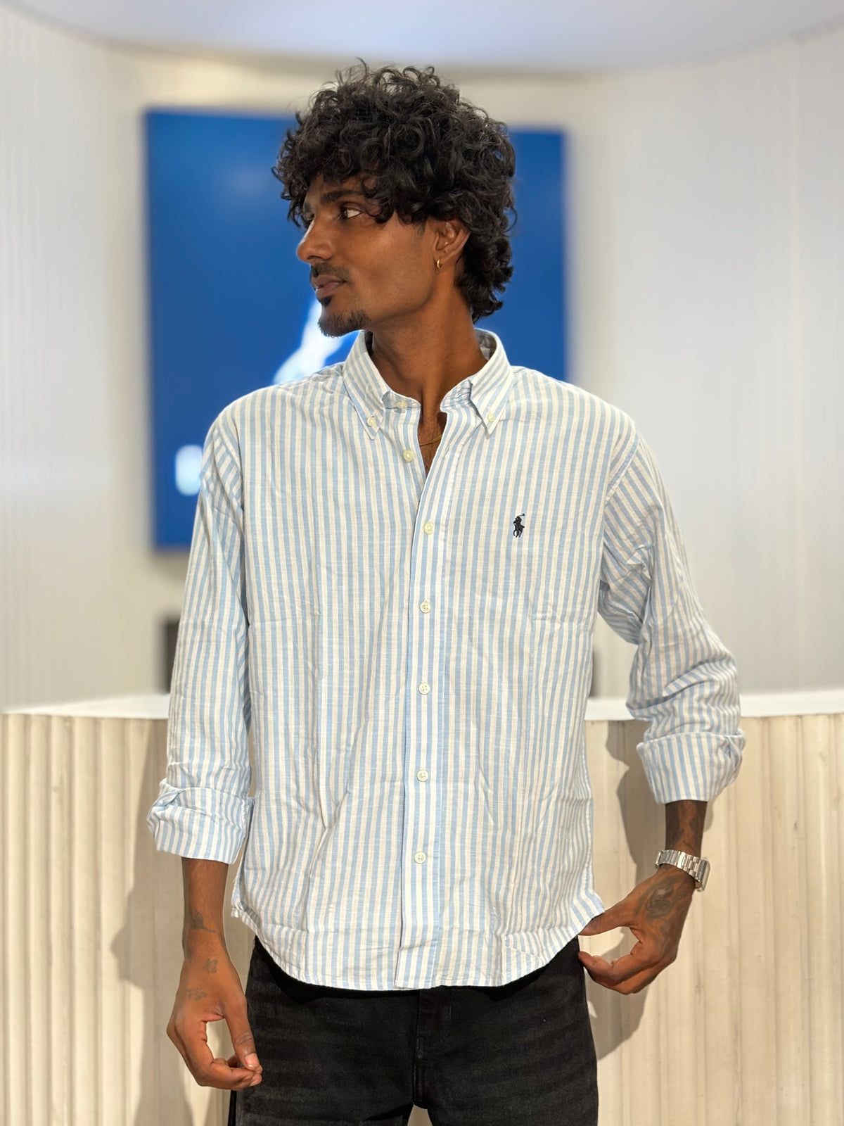 Blue Old Money Striped Shirt
